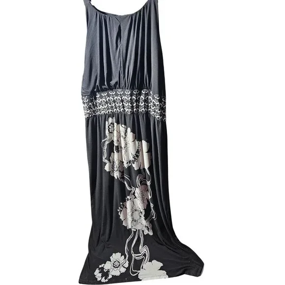 Olivia Matthews Dresses | Black & White Olivia Matthews Maxi Dress with Floral & Abstract Design 18w Sleev | Color: Black/White | Size: 18w |
